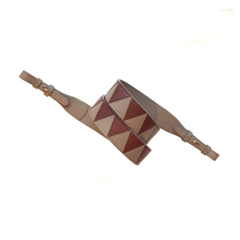 Sharktooth Bag Strap in Veg. Tanned Leather - Burgundy & Grey